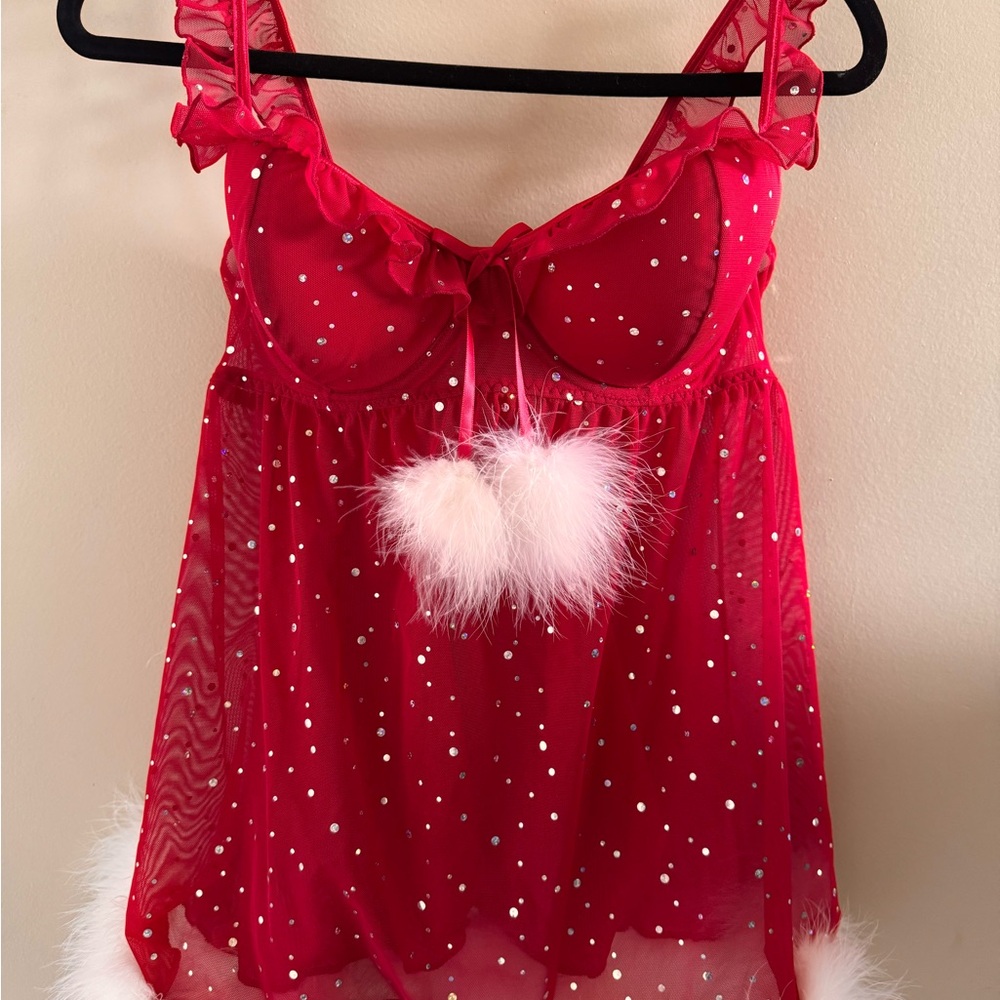 Red Sheer Babydoll with White Accents